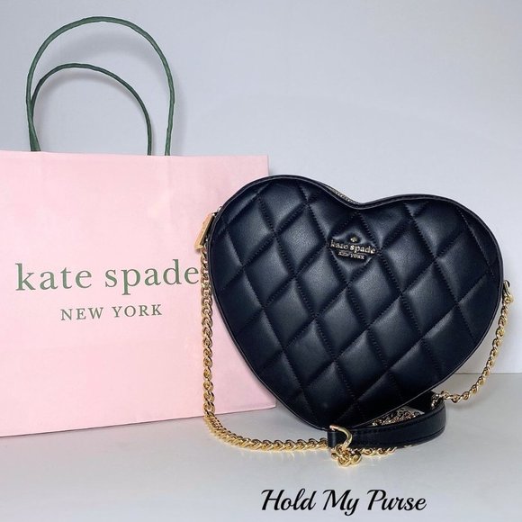 KATE SPADE Love Shack Quilted Leather Heart Crossbody Bag Black Purse NWT - Picture 2 of 11